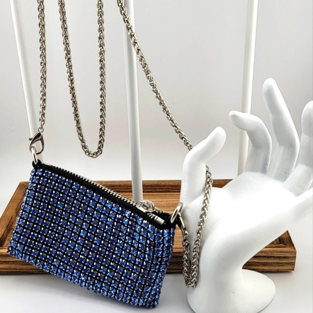 Blue rhinestone ID and money holder Crossbody